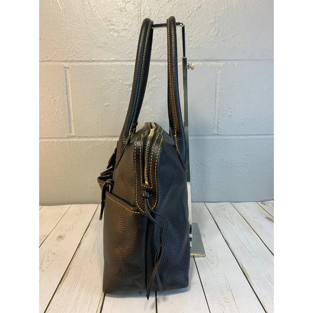 Dooney & Bourke East West Satchel Handbag Black Florentine Pebbled Leather